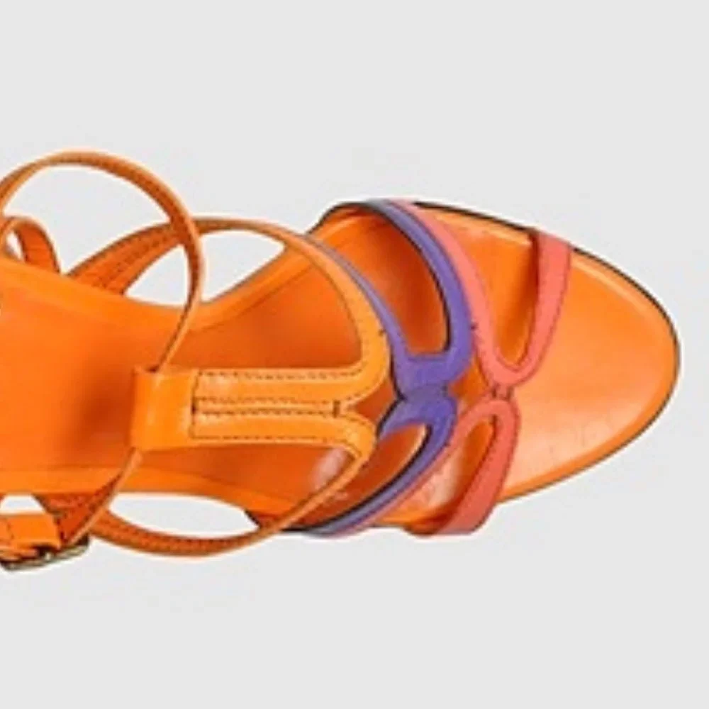 GF Ferre Multicolor Leather Metal Heel Sandals Pumps
